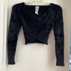Sadie & Sage Furry Wrap Crop Top in Black